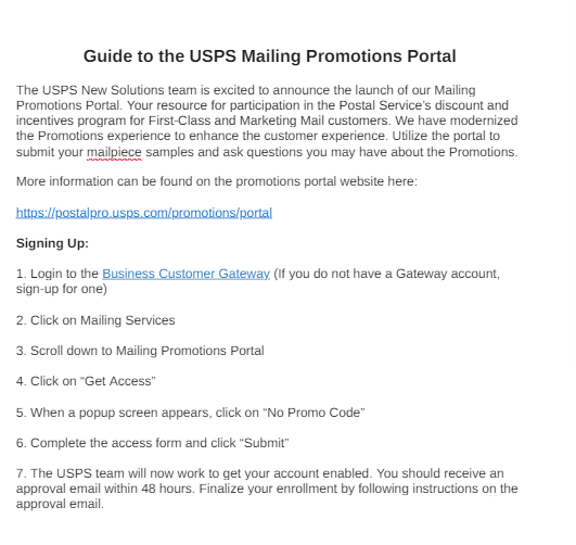 Guide To The USPS Mailing Promotions Portal